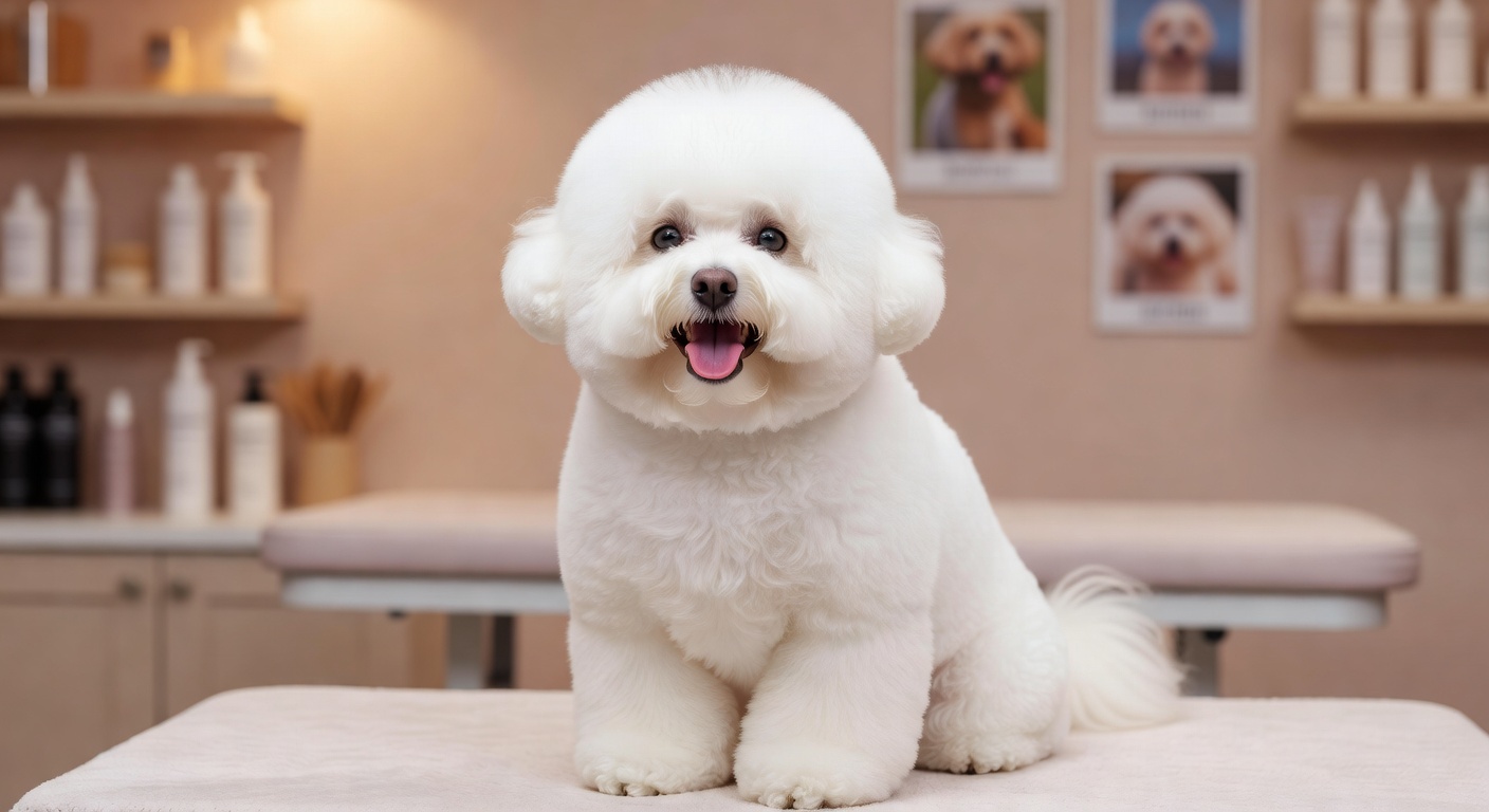 Beautifully groomed fluffy dog looking happy