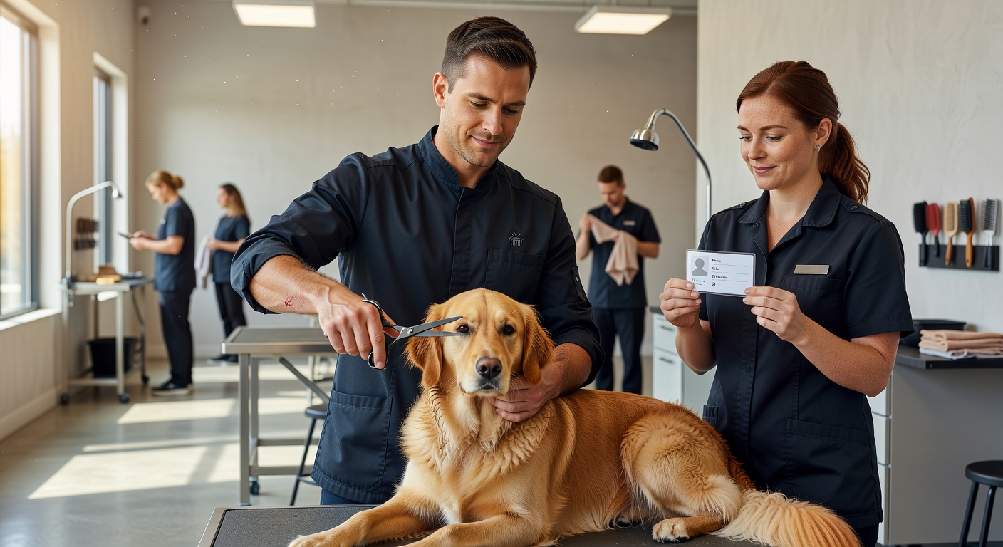 Daniel Ross - Pet Stylist working with a dog